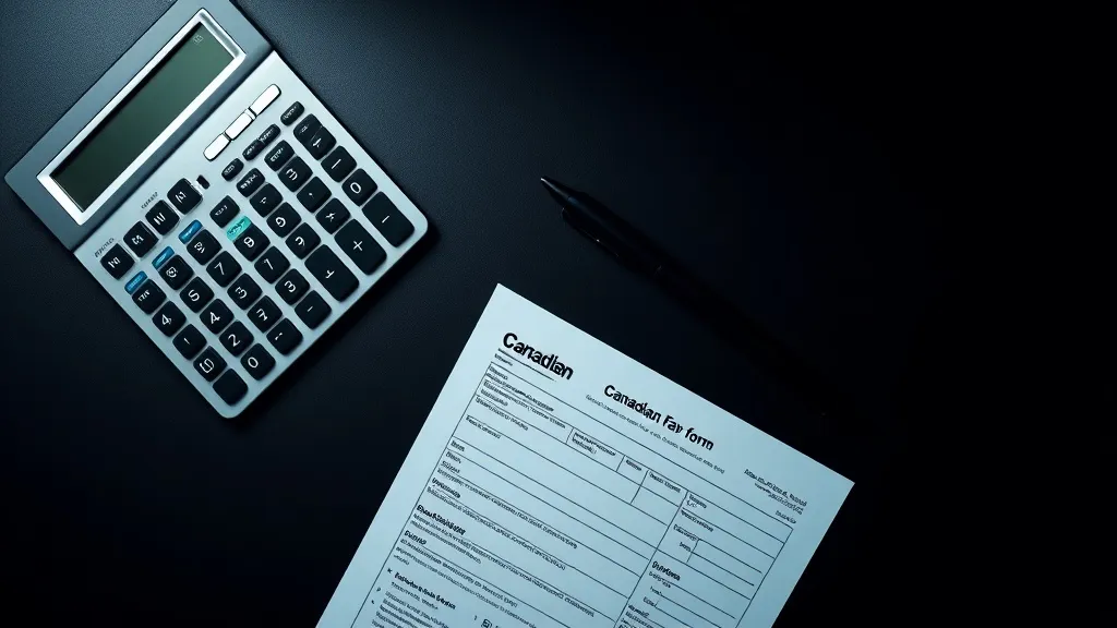 A top-down view of a minimalist dark desk with a calculator,