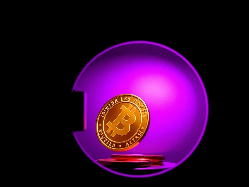 A minimalist dark conceptual image showing a golden coin bei